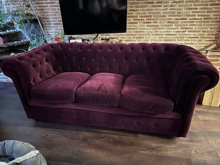 Sofá Vintage Terciopelo Ciruela 3 Plazas