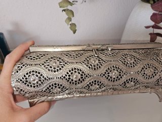 Joyero metal plateado labrado con espejo
