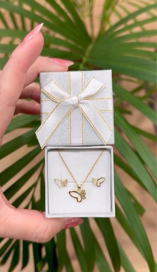 Conjunto Mariposa Plata de Ley Bañado en Oro