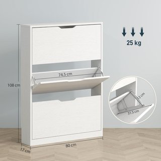 Zapatero Slim Ahorra Espacio Con 3 Puertas Abatibles, Zapatero de Entrada, Capacidad para 12 Pares Con Ranura Inferior, 80X17X108 Cm, Blanco