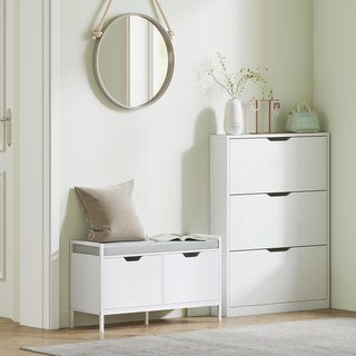 Zapatero Slim Ahorra Espacio Con 3 Puertas Abatibles, Zapatero de Entrada, Capacidad para 12 Pares Con Ranura Inferior, 80X17X108 Cm, Blanco