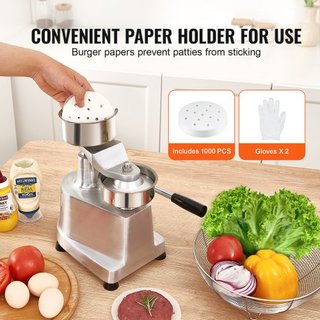 Máquina para Hacer Hamburguesas Comerciales, Moldeador de Hamburguesas de 100 mm/4 pulgadas, Prensa de Hamburguesas de Acero Inoxidable de Grado Alimenticio, Procesador de Carne de Cocina con 1000...