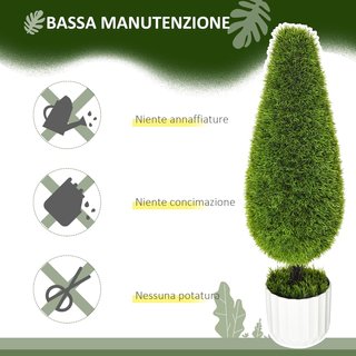 Set de 2 Plantas Artificiales para Interiores, Ciprés Falso, Macetas Ø12X16 Cm, Musgo y Cemento, Plantas Artificiales Realistas de 90 Cm en PE y Plástico, Verde y Blanco
