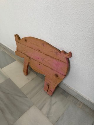 Cerdito Decorativo Artesanal Madera Rosa