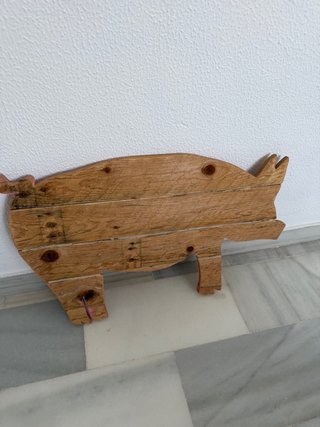 Cerdito Decorativo Artesanal Madera Rosa