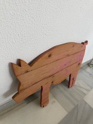 Cerdito Decorativo Artesanal Madera Rosa
