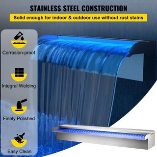 Fuente de piscina en cascada rectangular y luz LED 60 x 11.5 x 8 cm/23.6" X 4.5" X 3.1"