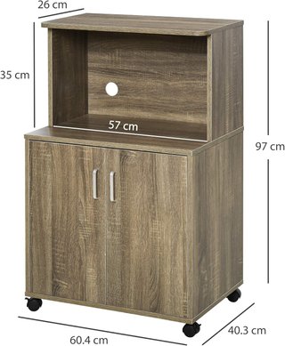 Mueble de Cocina Multiusos con 4 Ruedas, Armario con Estante para Microondas en Madera de Partículas, 60.4X40.3X97Cm, Gris
