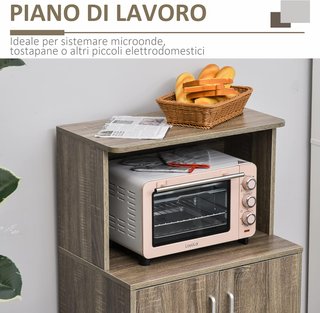 Mueble de Cocina Multiusos con 4 Ruedas, Armario con Estante para Microondas en Madera de Partículas, 60.4X40.3X97Cm, Gris