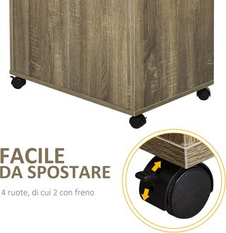 Mueble de Cocina Multiusos con 4 Ruedas, Armario con Estante para Microondas en Madera de Partículas, 60.4X40.3X97Cm, Gris