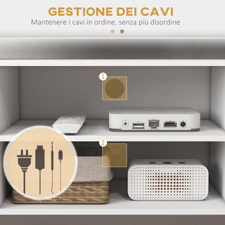 Mueble TV 55" Max Con 2 Armarios Con Puertas Y 2 Estantes Abiertos, Consola TV De Madera Y Aglomerado, 120X34X50 Cm, Blanco