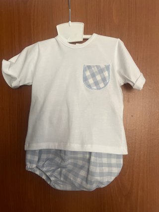 Conjunto bebé 12 meses blanco y cuadros
