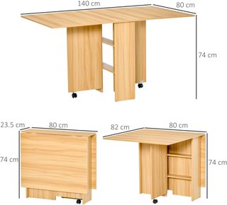 Mesa Plegable Con Ruedas, Mesa De Comedor De Diseño, Plegable Ahorra Espacio, Diseño Moderno, Con Ruedas, Estantes De Almacenamiento, 140 × 80 × 74Cm, Madera