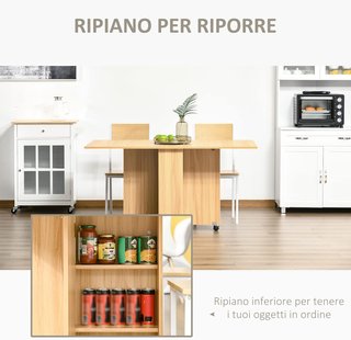 Mesa Plegable Con Ruedas, Mesa De Comedor De Diseño, Plegable Ahorra Espacio, Diseño Moderno, Con Ruedas, Estantes De Almacenamiento, 140 × 80 × 74Cm, Madera