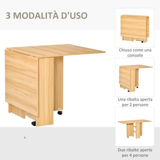 Mesa Plegable Con Ruedas, Mesa De Comedor De Diseño, Plegable Ahorra Espacio, Diseño Moderno, Con Ruedas, Estantes De Almacenamiento, 140 × 80 × 74Cm, Madera