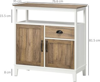 Credenza Móvil Cocina Estilo Rústico, Organizador Cocina Con Cajón Y 2 Puertas, 76.6X 35X 81.5Cm, Blanco Y Marrón