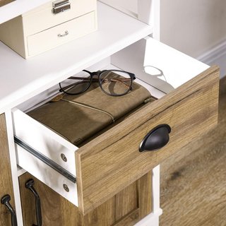 Credenza Móvil Cocina Estilo Rústico, Organizador Cocina Con Cajón Y 2 Puertas, 76.6X 35X 81.5Cm, Blanco Y Marrón