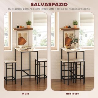 Conjunto de Mesa de Bar con 2 Taburetes Altos, Barra de Bar y Sillas de Cocina Ahorra Espacio con Patas de Acero, Estilo Industrial, Mesa Alta con Taburetes para Casa, Comedor y Sala de Estar, Col...