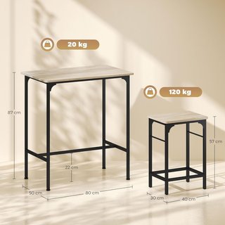 Conjunto de Mesa de Bar con 2 Taburetes Altos, Barra de Bar y Sillas de Cocina Ahorra Espacio con Patas de Acero, Estilo Industrial, Mesa Alta con Taburetes para Casa, Comedor y Sala de Estar, Col...