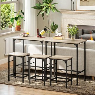 Conjunto de Mesa de Bar con 2 Taburetes Altos, Barra de Bar y Sillas de Cocina Ahorra Espacio con Patas de Acero, Estilo Industrial, Mesa Alta con Taburetes para Casa, Comedor y Sala de Estar, Col...