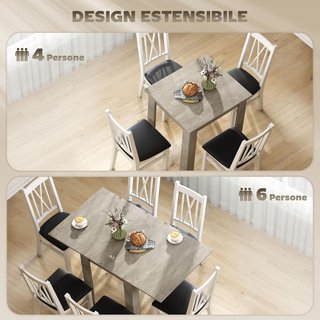 Mesa de Comedor Extensible para 4-6 Personas Diseño Plegable, Mesa Rectangular Extensible de 70-140Cm Ahorra Espacio con Patas Antideslizantes, para Comedor Sala de Estar, Efecto Madera Gris