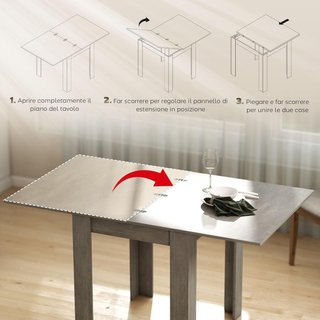 Mesa de Comedor Extensible para 4-6 Personas Diseño Plegable, Mesa Rectangular Extensible de 70-140Cm Ahorra Espacio con Patas Antideslizantes, para Comedor Sala de Estar, Efecto Madera Gris
