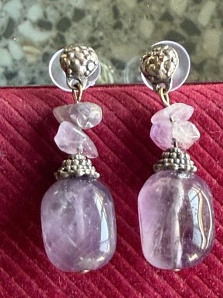 Pendientes de Amatista Natural y Plata Tibetana