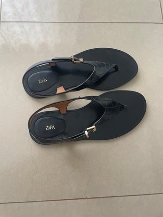 Sandalias Zara T39 Negro Piel Cocodrilo