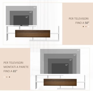 Mueble de TV con estante de pared, estantes abiertos y armario de madera, mueble de TV moderno para sala de estar y dormitorio, blanco y marrón