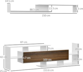 Mueble de TV con estante de pared, estantes abiertos y armario de madera, mueble de TV moderno para sala de estar y dormitorio, blanco y marrón