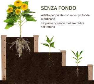 Cama para Huerto Elevado de 3 Niveles en Madera Natural, Jardín Elevado para Plantas, 120X120X56Cm
