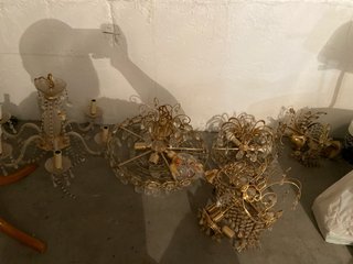 Lote 5 Lámparas Antiguas Techo Cristal Metal