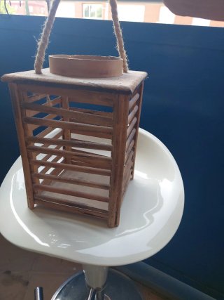 Planta en maceta con soporte de madera