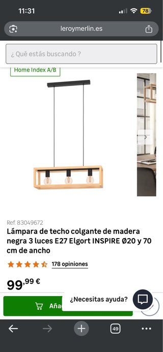 Lámpara de techo madera y metal