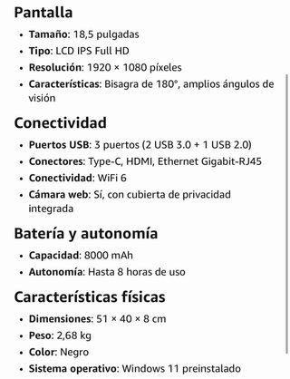 Portátil 18.5 16GB RAM 256GB SSD Full HD