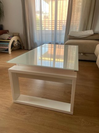 Mesa centro elevable blanca cristal