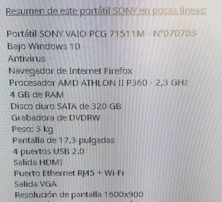 Sony Vaio Plata 17,3 pollici