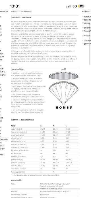 NUEVA Vela parapente Windtech Honey 3 Talla S