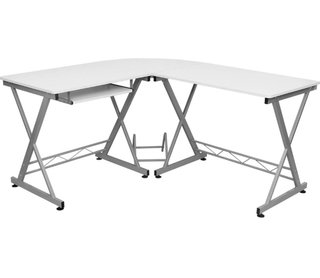 Escritorio L Metal/Madera Gris/Blanco