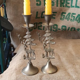 2 Candelabros Vintage Árbol y Ciervo