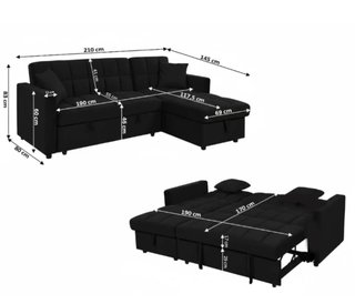 Sofá Cama Chaise Longue Negro con arcon NUEVO