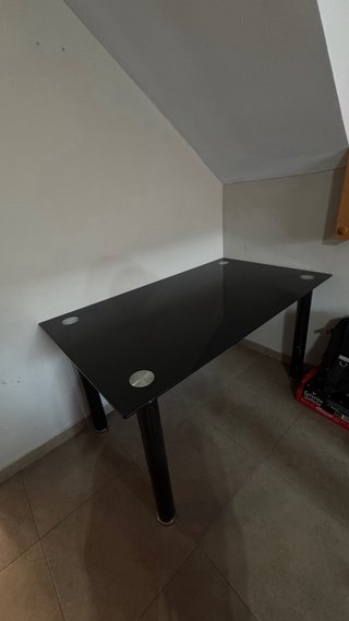 Mesa Comedor Cristal Negra y Metal
