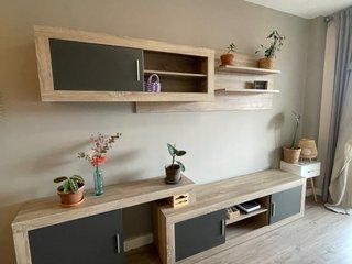 Set de muebles TV madera y negro lacado