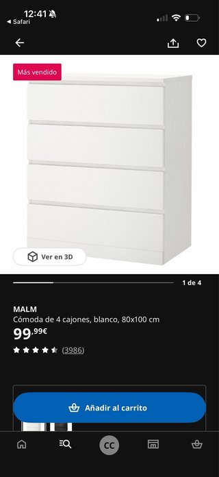 Cajonera MALM Ikea 4 cajones blanca