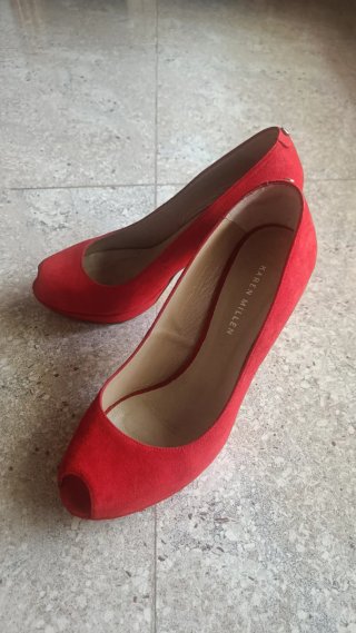 Karen Millen Zapatos Tacón Rojo Piel Ante