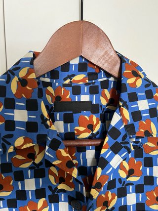 Camicia Prada Uomo Fantasia Floreale Blu S