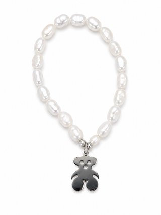 Bracciale con perle e charm orsetto in acciaio inossidabile
