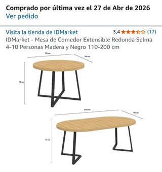 Mesa redonda extensible madera y metal