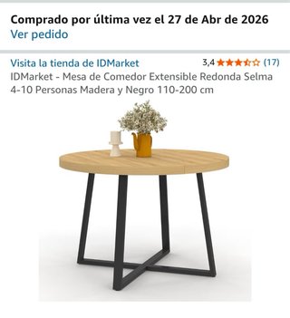 Mesa redonda extensible madera y metal