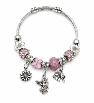 Pulsera Acero con Dijes Flores y Elefante